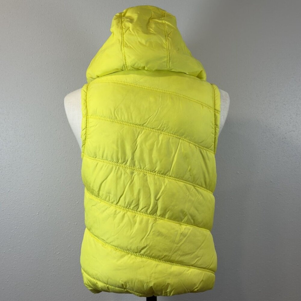 American Eagle Womens Yellow Puffer Vest Faux Fur Hooded Zip Pockets Size Small - Picture 3 of 16